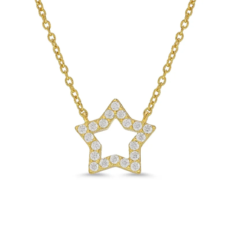 Minimalist necklaces for modern women-CZ Open Star Necklace in 18k Gold over Sterling Silver