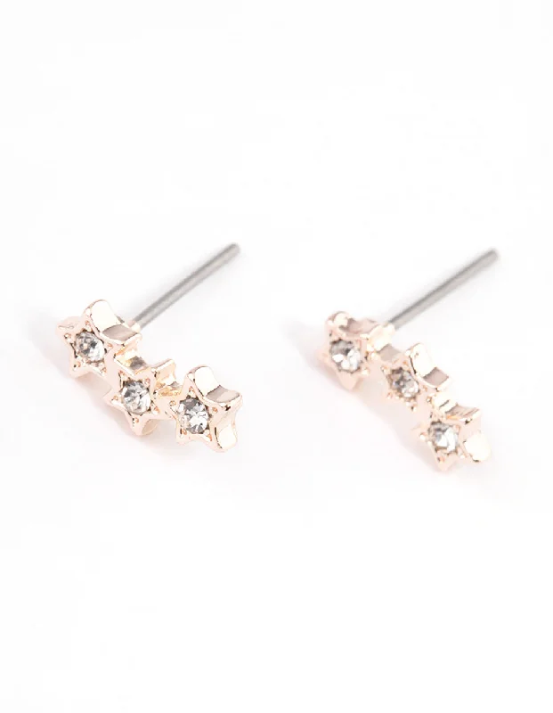 Modern stud earrings for women-Rose Gold Star Crawler Stud Earrings