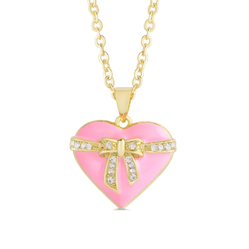 Beautiful layered necklaces for women-Heart & Ribbon Bow Necklace