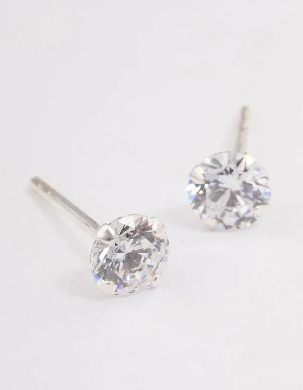 Elegant drop earrings with sapphires-Sterling Silver Cubic Zirconia Stud Earrings