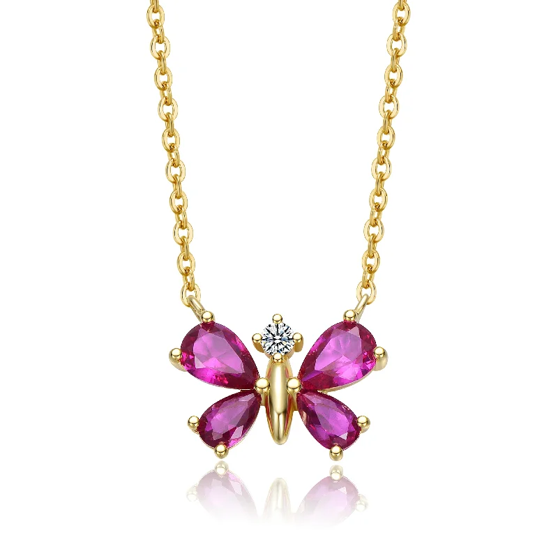 Beautiful layered necklaces for women-Kids' Sterling Silver Butterfly Necklace with Ruby-Colored Cubic Zirconia