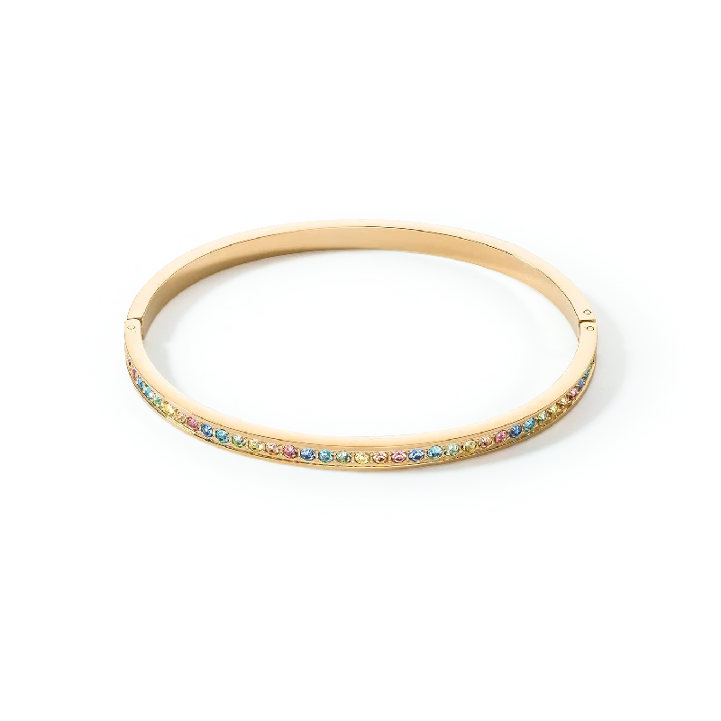 Stunning bangle bracelets with charms-Bangle stainless steel & crystals gold multicolour pastel 19