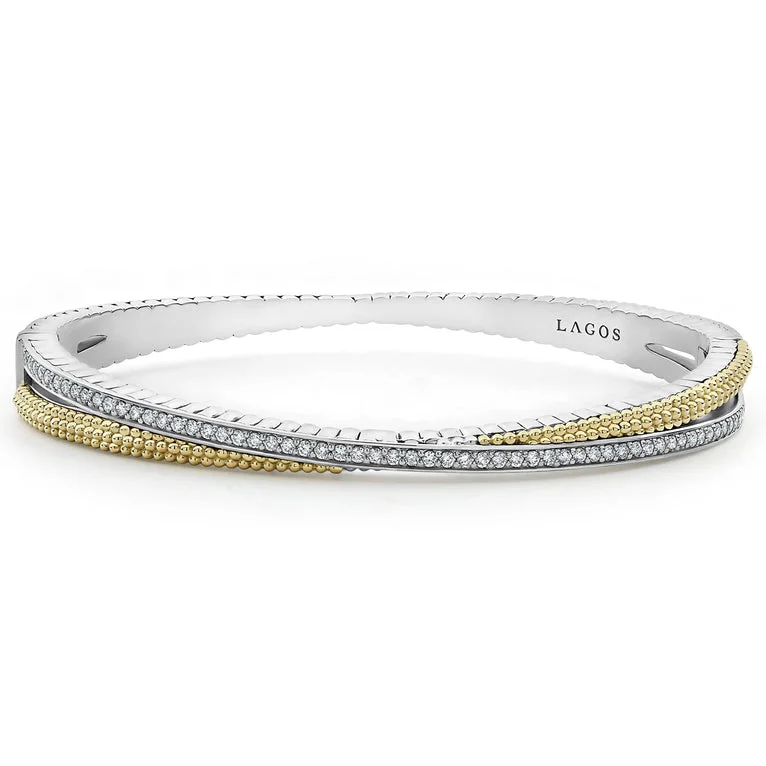 Simple bangles for everyday wear-18K Gold Caviar and Diamond Bangle