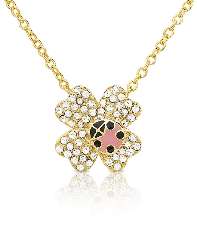 Statement necklaces for women-CZ Flower Necklace with Ladybug