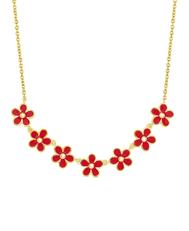 Elegant gold necklaces with emerald stones-Flower Frontal Necklace (Red)