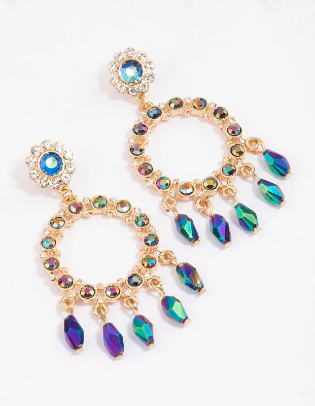 Affordable earrings for evening wear-Gold Multi Stone Stud Drop Earrings