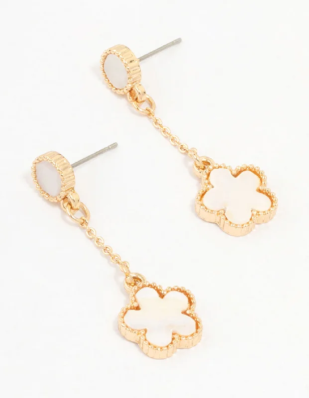 Luxury earrings with sapphires-Gold Clover Flower Drop Earrings