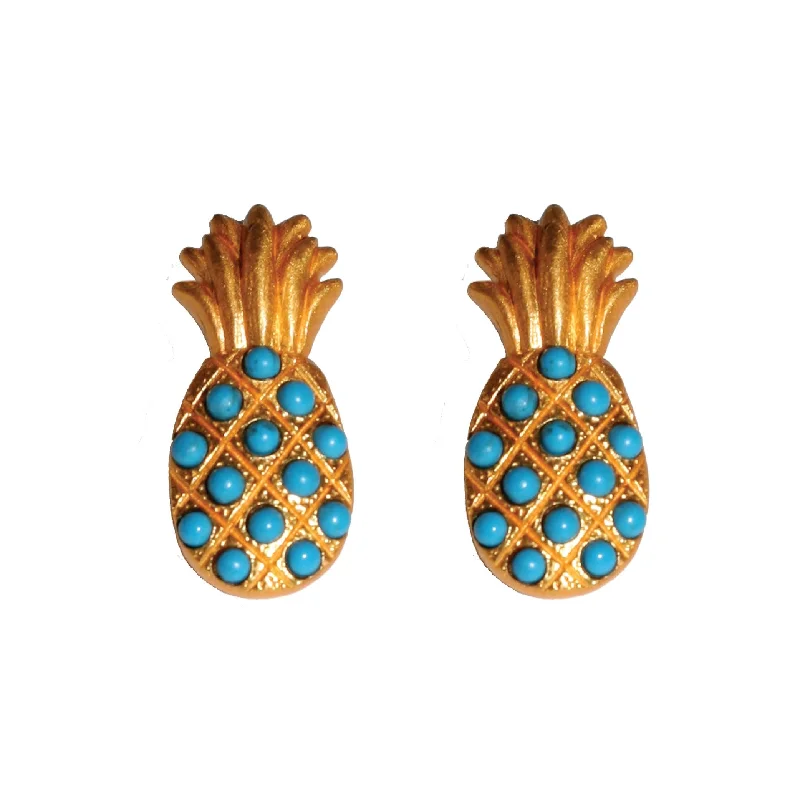 Classic hoop earrings for women-Iconography Gold Pineapple Stud Earrings