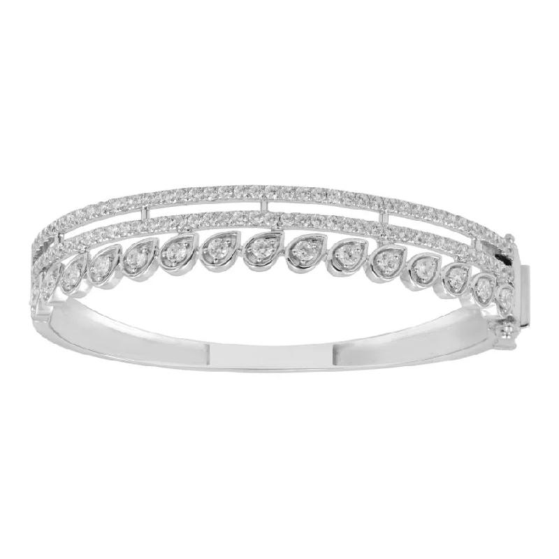 Classic leather bangles for women-LADIES BANGLE 3.25CT ROUND DIAMOND 14K WHITE GOLD