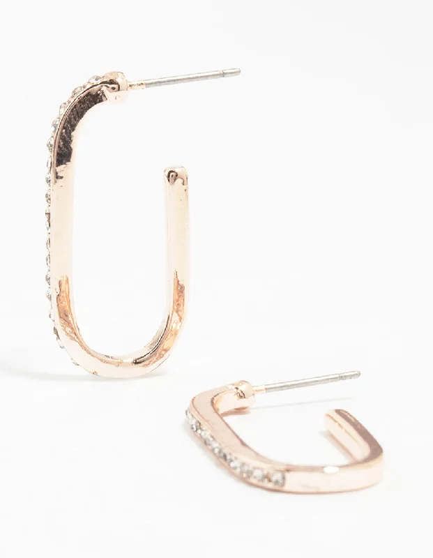 Simple earrings with diamonds-Rose Gold Cubic Zirconia Long Oval Hoop Earrings