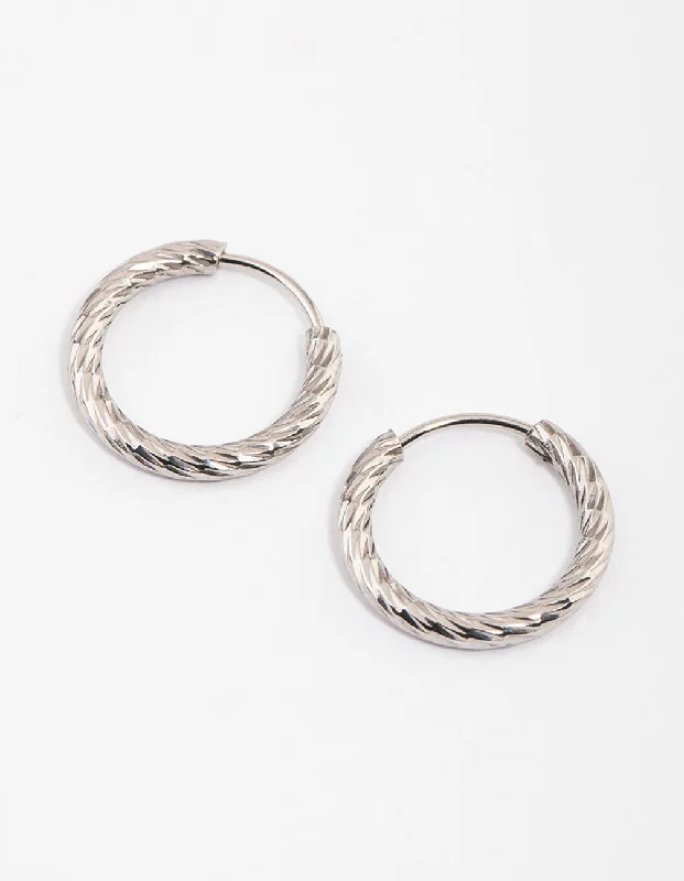 Trendy earrings with chain designs-Surgical Steel Twist Hoop Earrings