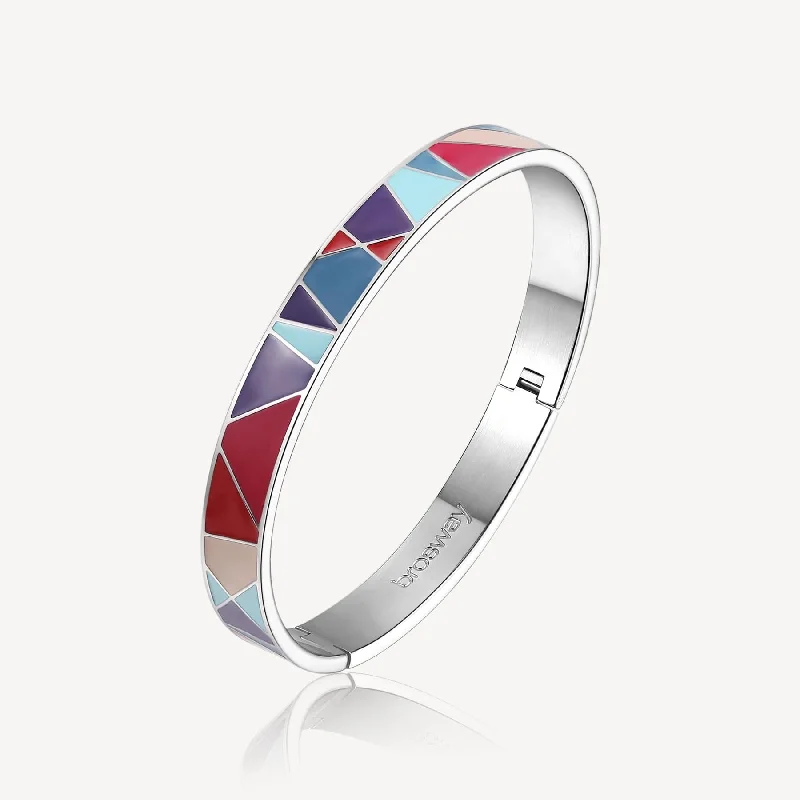 Simple bangles for everyday wear-Stainless Steel Latching Bangle with Engraving and Multicolor Enamel