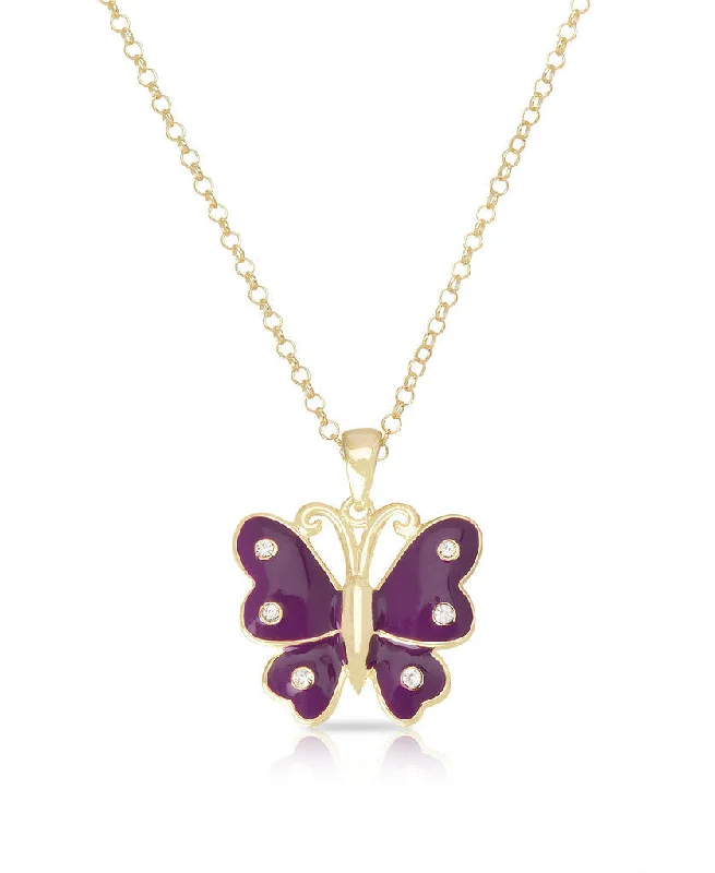 Simple silver necklaces for every occasion-Butterfly Pendant (Purple)