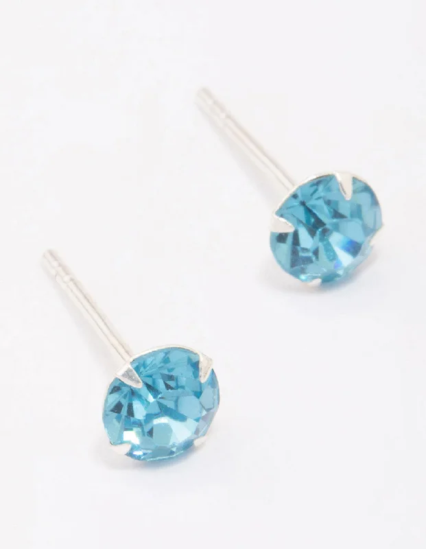 Statement earrings with crystals-Sterling Silver Blue Czech Crystal Small Stud Earrings