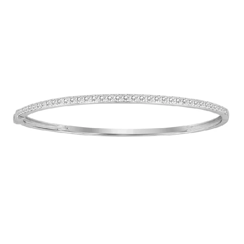 Fashionable leather bracelets for women-LADIES BANGLE 1.00CT ROUND DIAMOND 10K WHITE GOLD