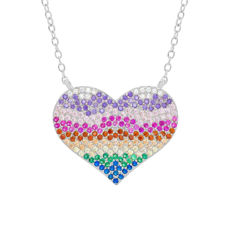 Fashionable necklaces with fringe details-Rainbow CZ Pave Heart Necklace