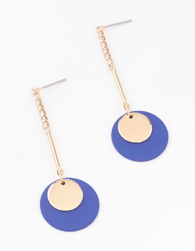 Stylish earrings with opals-Blue Cupchain Layered Disc Drop Earrings