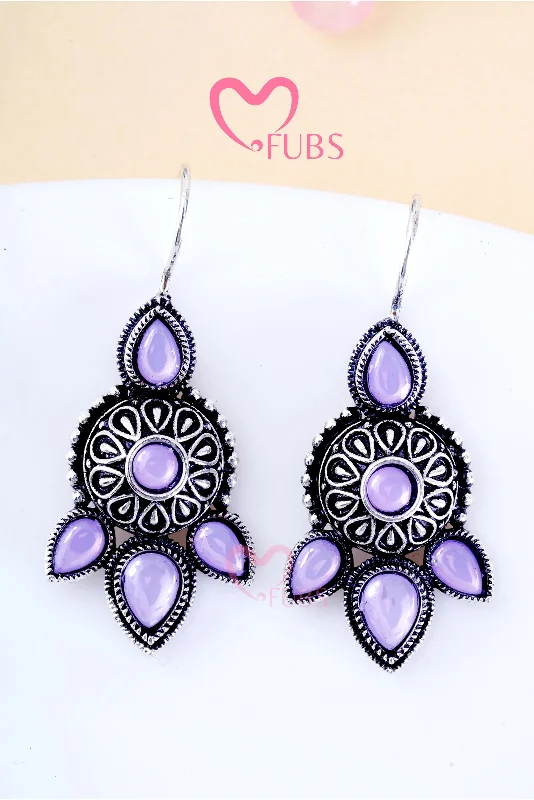 Gorgeous silver earrings with rubies-Violet Phool Elegance Oxidized Earrings