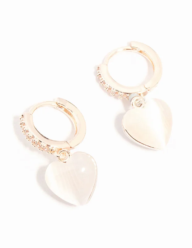 Vintage-style earrings for women-Rose Gold Plated Heart Drop Pave Set Diamante Hoop Earrings