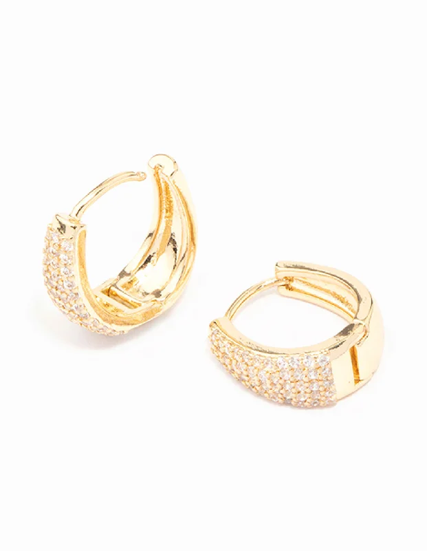 Statement earrings with colorful gemstones-Gold Plated Pave Tapered Hoop Earrings