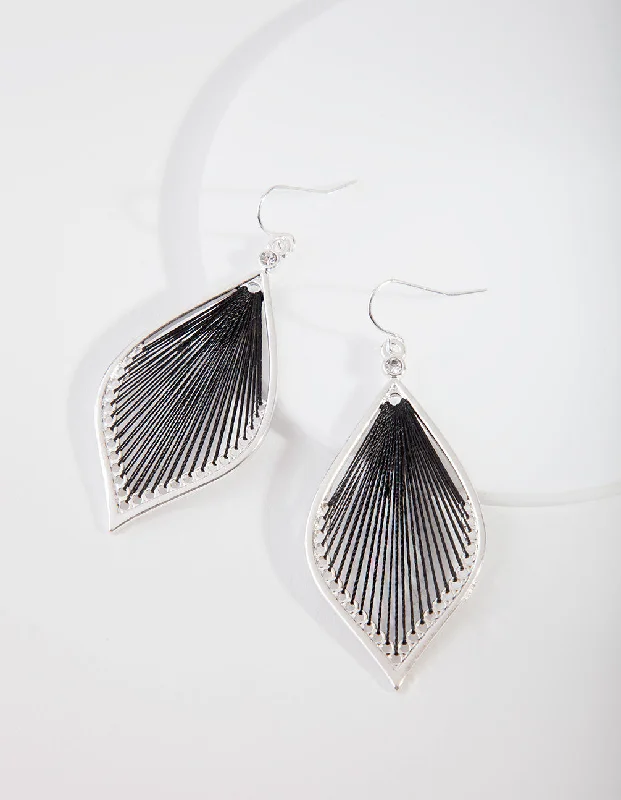 Unique gemstone earrings for women-Silver Black Thread Earrings