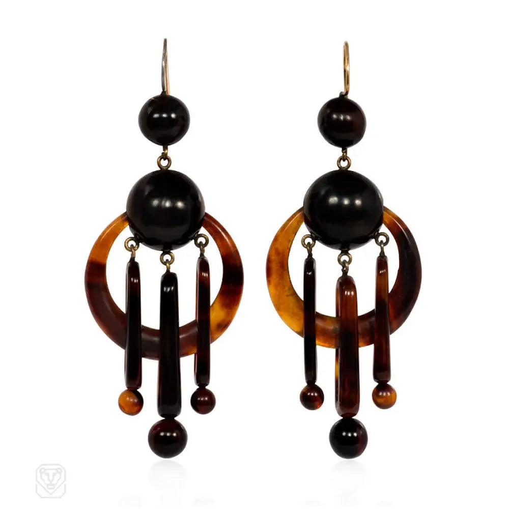 Stylish gold earrings with diamonds-Victorian tortoise shell earrings