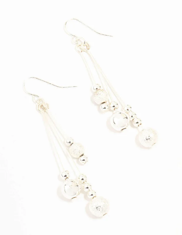 Affordable earrings for everyday wear-Silver Stick Bead Drop Earrings