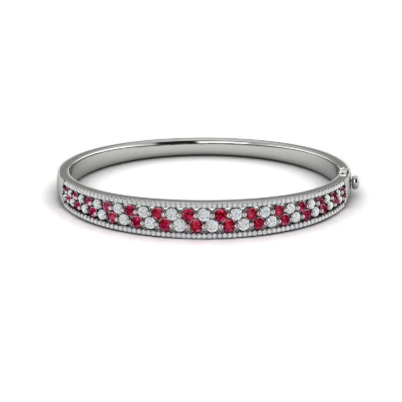 Stunning silver bangles for women-Diamond and Ruby Hinged Bangle