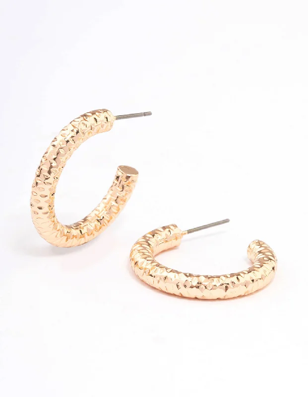 Fashionable hoop earrings with charms-Gold Dimpled Hoop Earrings