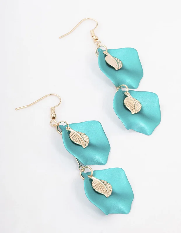 Stunning earrings with moonstones-Teal Pearlised Filigree Petal Drop Earrings