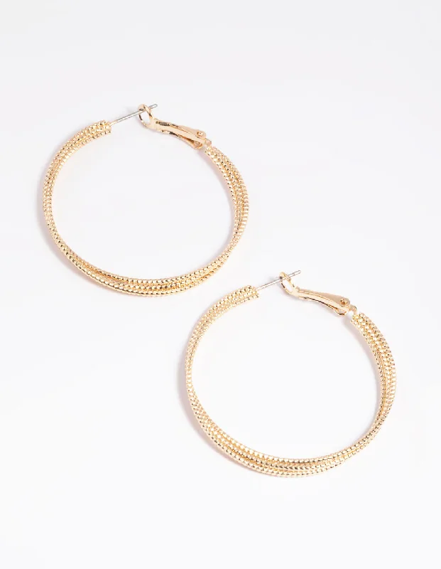 Affordable earrings for evening wear-Gold Textured Criss Cross Hoop Earrings