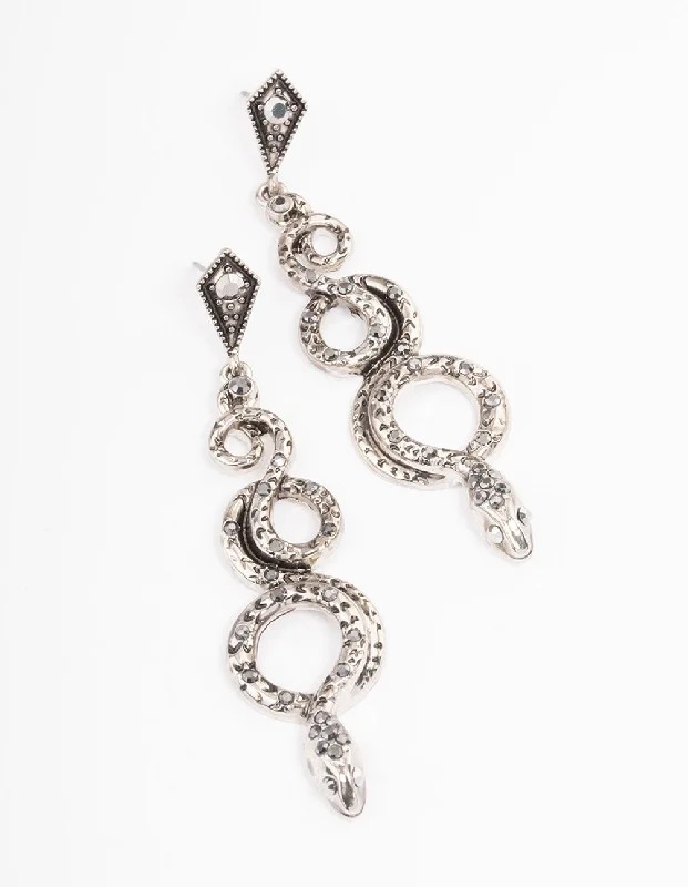 Elegant drop earrings with citrine-Antique Silver Snake Stone Drop Earrings