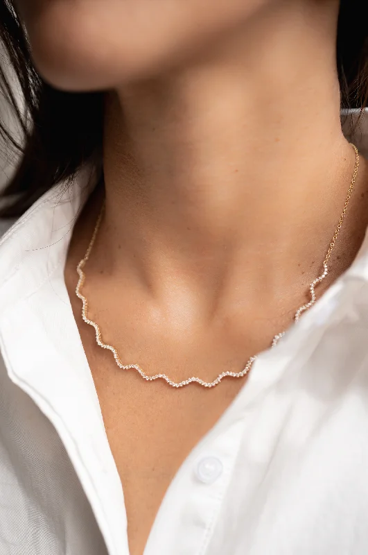 Unique necklaces with moonstones-Pave Wave Necklace