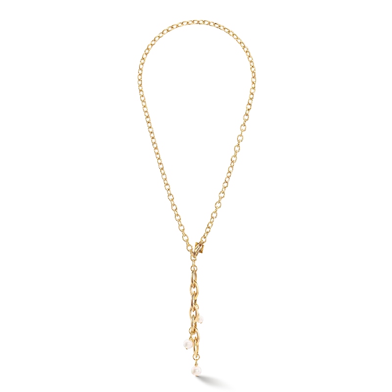 Luxury necklaces with rubies-Necklace Y Navette Freshwater Pearls gold