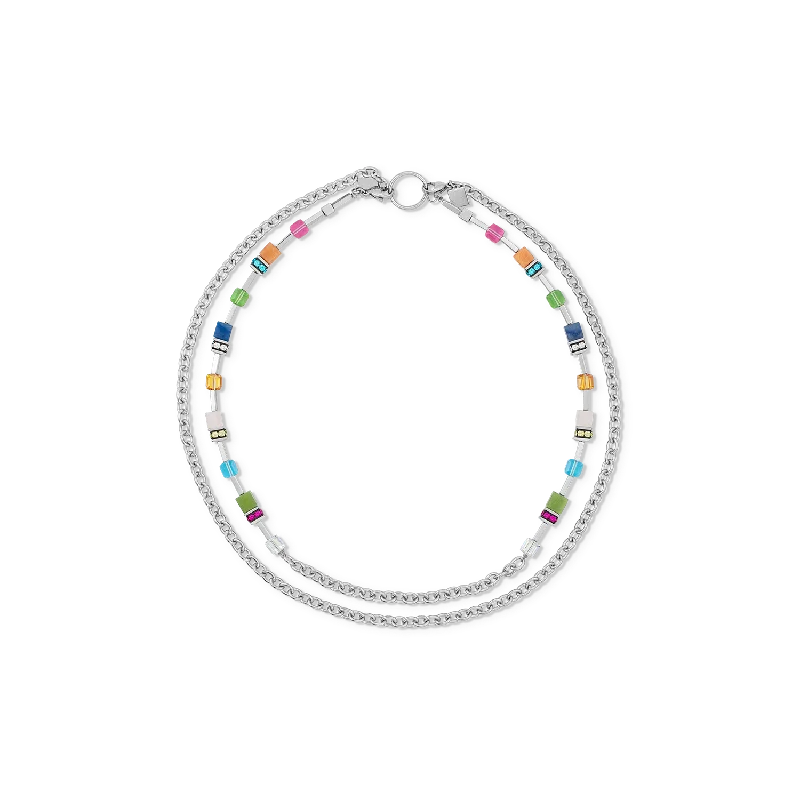 Unique gemstone necklaces for women-GeoCUBE® Iconic Boho necklace silver-multicolour