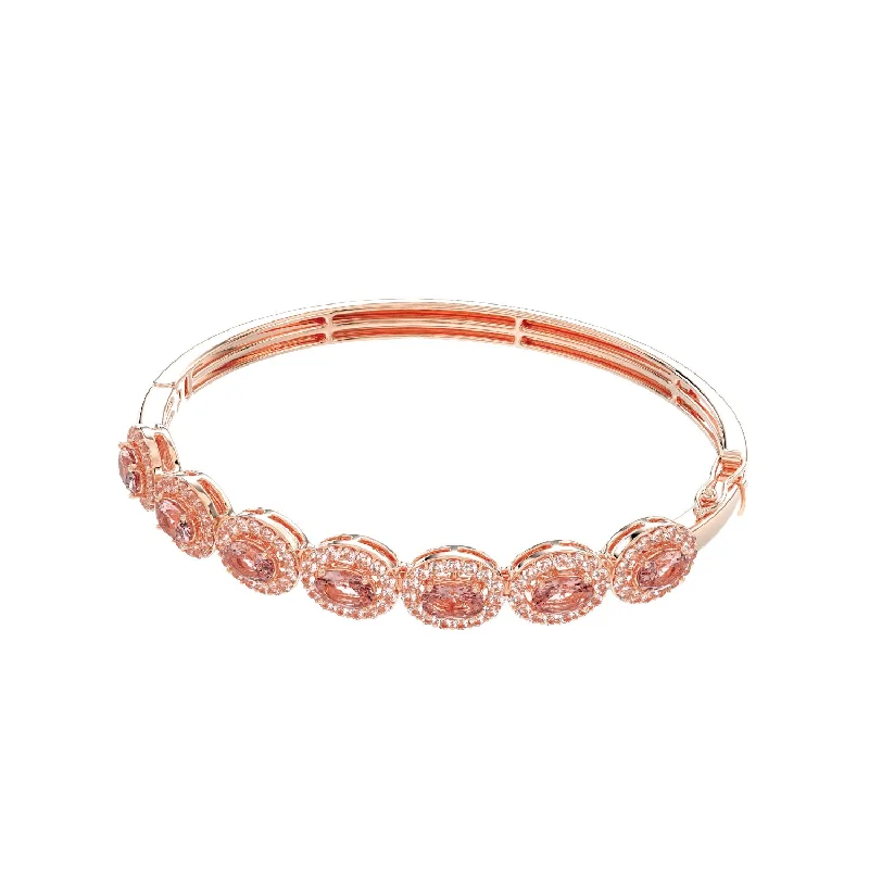 Beautiful silver bracelets for weddings-LADIES BANGLE 4.35CT ROUND/OVAL DIAMOND 14K ROSE GOLD  (PEACH MORGANITE OVAL 2.80)