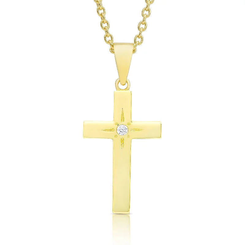 Custom-made necklaces with charms-Cross Necklace with CZ - Gold