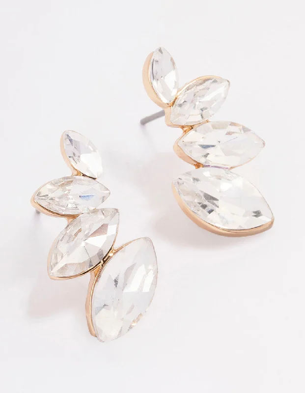 Elegant earrings for brides-Gold Graduating Marquise Stud Earrings