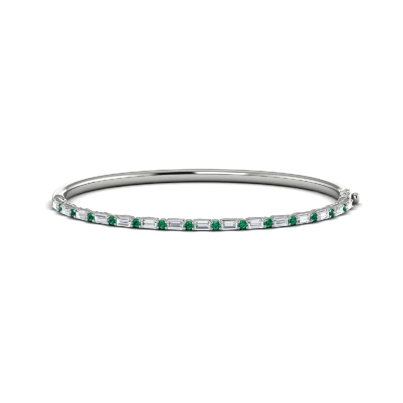 Fashionable gold bracelets for women-Diamond Baguette and Emerald Hinged Bangle