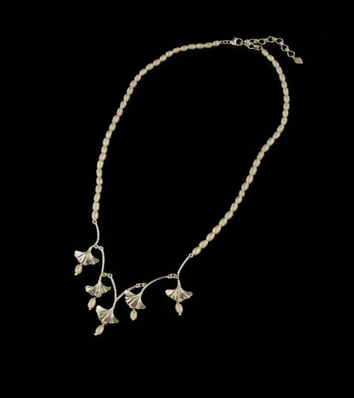 Simple chain necklaces with charms-Fine Ginkgo Silver Pearl Necklace