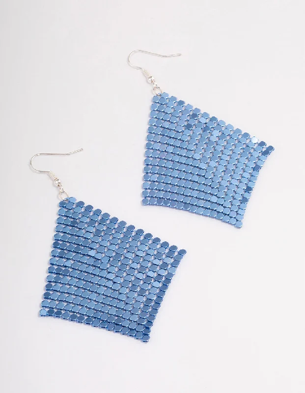 Gorgeous earrings with citrine accents-Blue Diamante Chainmail Drop Earrings