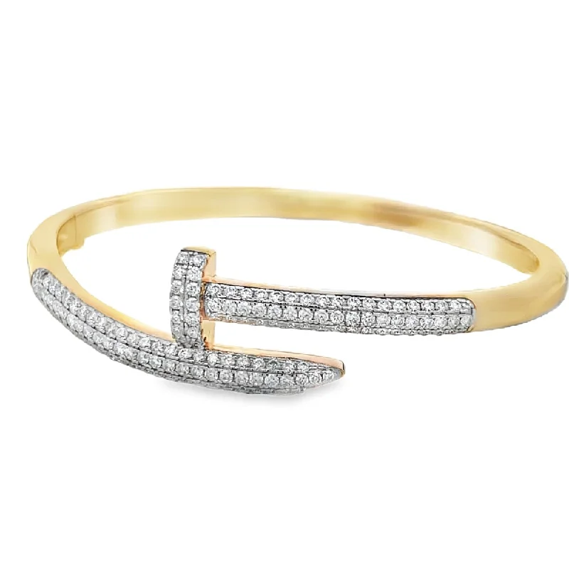 Elegant silver bangles with diamonds-Gold 3D Nail Moissanite Iced Out Bangle .925 Sterling Silver