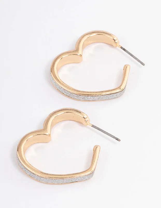 Trendy ear cuffs for women-Silver Glitter Heart Hoop Earrings