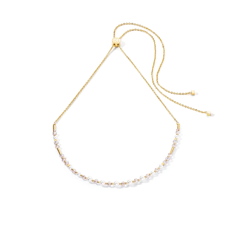 Designer necklaces with vintage style-Princess Pearls Chain necklace gold-white