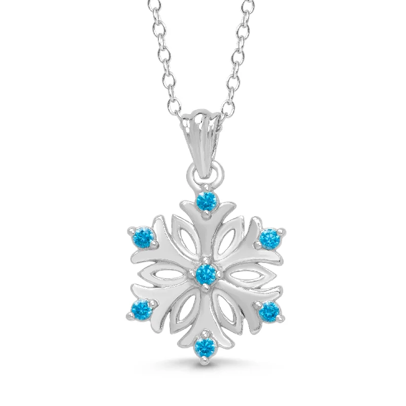 Trendy choker necklaces with crystals-Blue CZ Snowflake Necklace in Sterling Silver