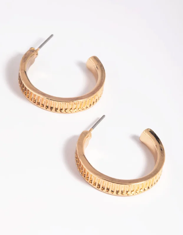 Designer earrings with intricate designs-Gold Text Hoop Earrings