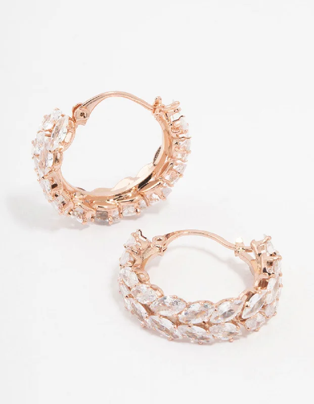 Gorgeous silver earrings with rubies-Rose Gold Plated Cubic Zirconia Marquise Herring Hoop Earrings