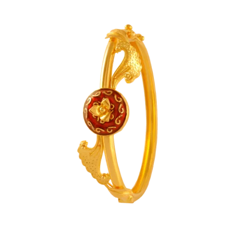 Simple gold bracelets for casual wear-Stunning Unique Design 22k Gold Bangle With Red Meenakari Work