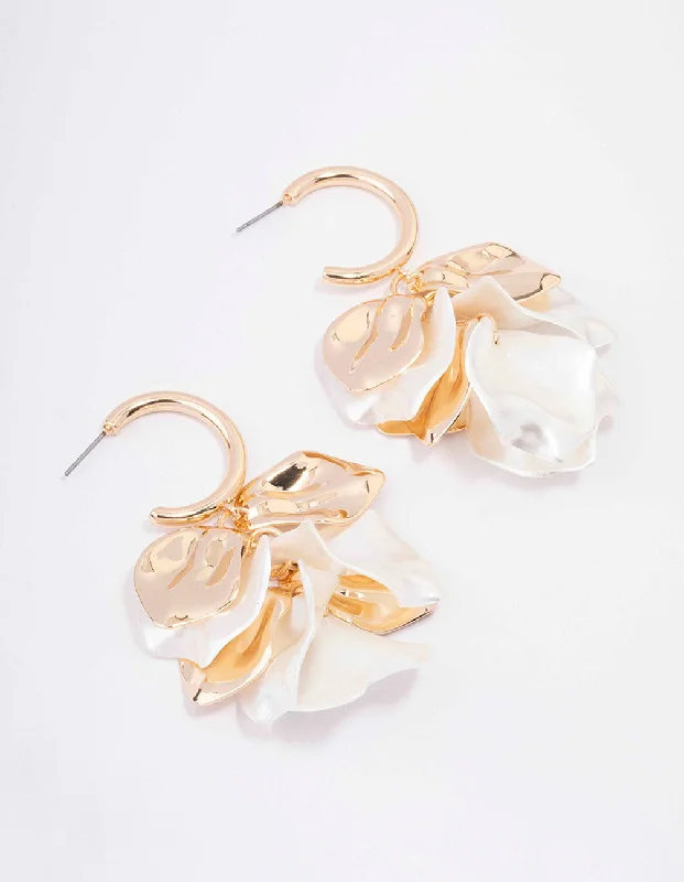 Trendy ear cuffs for women-Gold Mixed Petal Drop Earrings