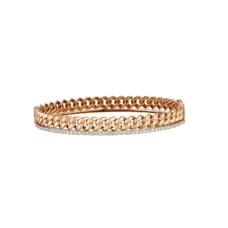 Luxury bracelets with diamonds-Rose and White Gold Chain Bangle with Diamonds